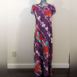 Women's Vintage Tropicana Hawaiian Purple Floral Tropical Maxi Dress